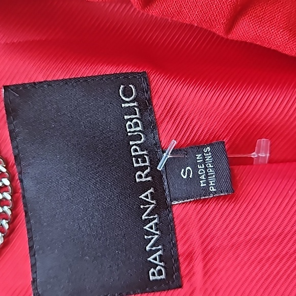 Banana Republic Red Linen Blend Ruffle Collar  Belted Trench Coat M NWOT - Picture 6 of 9